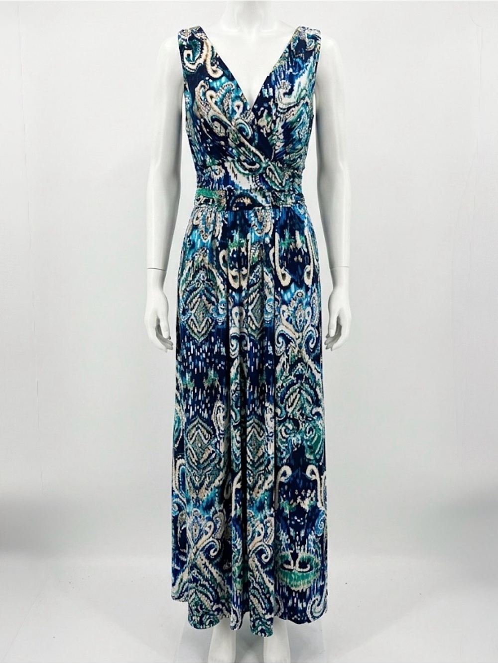 Jessica Blue Paisley Faux Wrap Sleeveless Maxi Dress - Size 4⁠